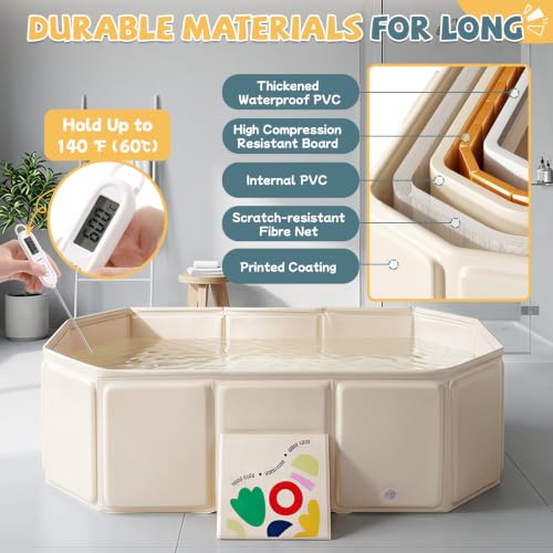 Image of Orzbow Toddler Bathtub with Side Drain Plug, Portable for Travel, White | Collapsible Baby Bath Tub with Non-Slip Base for Kids Infant 12 Months+, Space-Saving, Easy to Clean, Stable & Durable