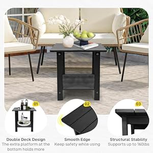 Outdoor Side Table, Weather Resistant Double Small Adirondack Side Table, Outdoor Indoor End Table for Adirondack Chair, 17" Patio Table for Pool, Deck and Porch, New Black Outdoor Side Table Weather Resistant Double Small Adirondack Side Table Outdoor Indoor End Table for Adirondack Chair 17 Patio Table for Pool Deck and Porch New Black