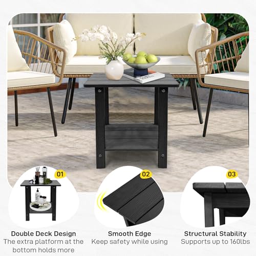 Outdoor-Side-Table-Weather-Resistant-Double-Small-Adirondack-Side-Table-Outdoor-Indoor-End-Table-for-Adirondack-Chair-17-Patio-Table-for-Pool-Deck-and-Porch-New-Black Outdoor Side Table Weather Resistant Double Small Adirondack Side Table Outdoor Indoor End Table for Adirondack Chair 17 Patio Table for Pool Deck and Porch New Black