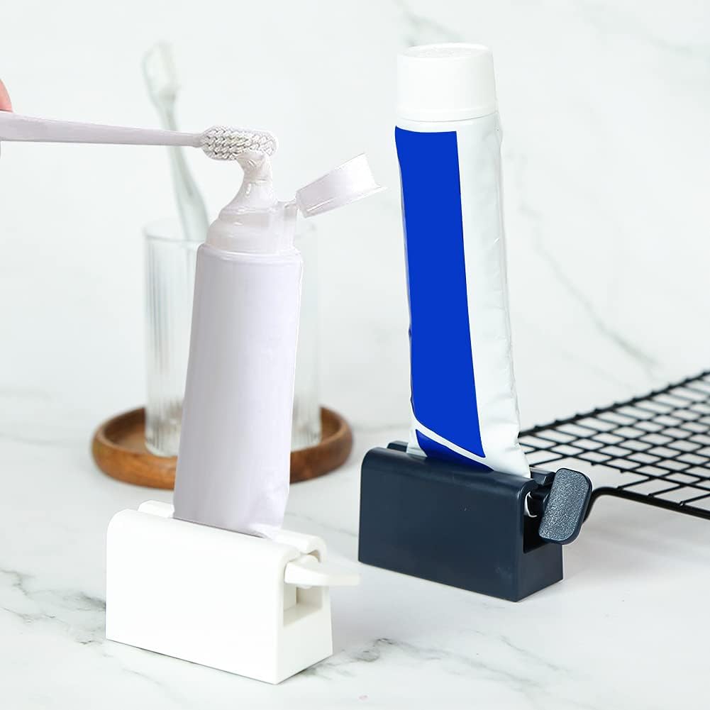 LoveInUsa Rolling Toothpaste Squeezer, 2pcs Toothpaste Tube Squeezers Roller Toothpaste Seat Holder Stand Rotate Dispenser for Bathroom (White and Dark Blue) : Health & Household
