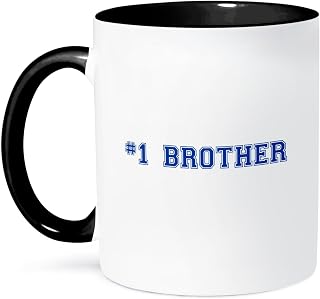 3dRose #1 Brother - Number One Bro - dark blue text - Sibling Gifts for big elder younger little brothers 11oz Two-Tone Black Mug