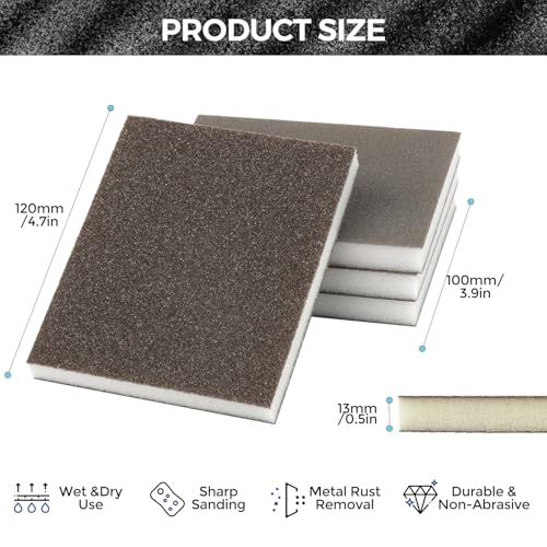 STEBRUAM 6 Stück Schleifschwämme 120 Körnung | Schleifpads für Multifunktionswerkzeuge | Ideal für Holz, Metall & Auto | Wasserdicht & Langlebig | DIY, Renovierung & Polieren