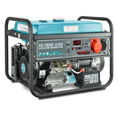 Groupe électrogène à essence KS 7000E-3 ATS courant triphasé (400V), système ATS intégré, puissance maximale 5500 W, démarrage manuel/électro/automatique, 1x16A (400V), 1x16A (230V), écran LED