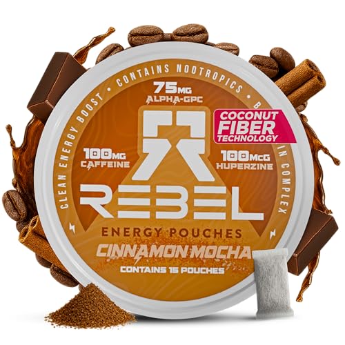 Rebel Nootropic Energy Caffeine Pouches (Cinnamon Mocha) • 100mg Caffeine • Alpha GPC •...
