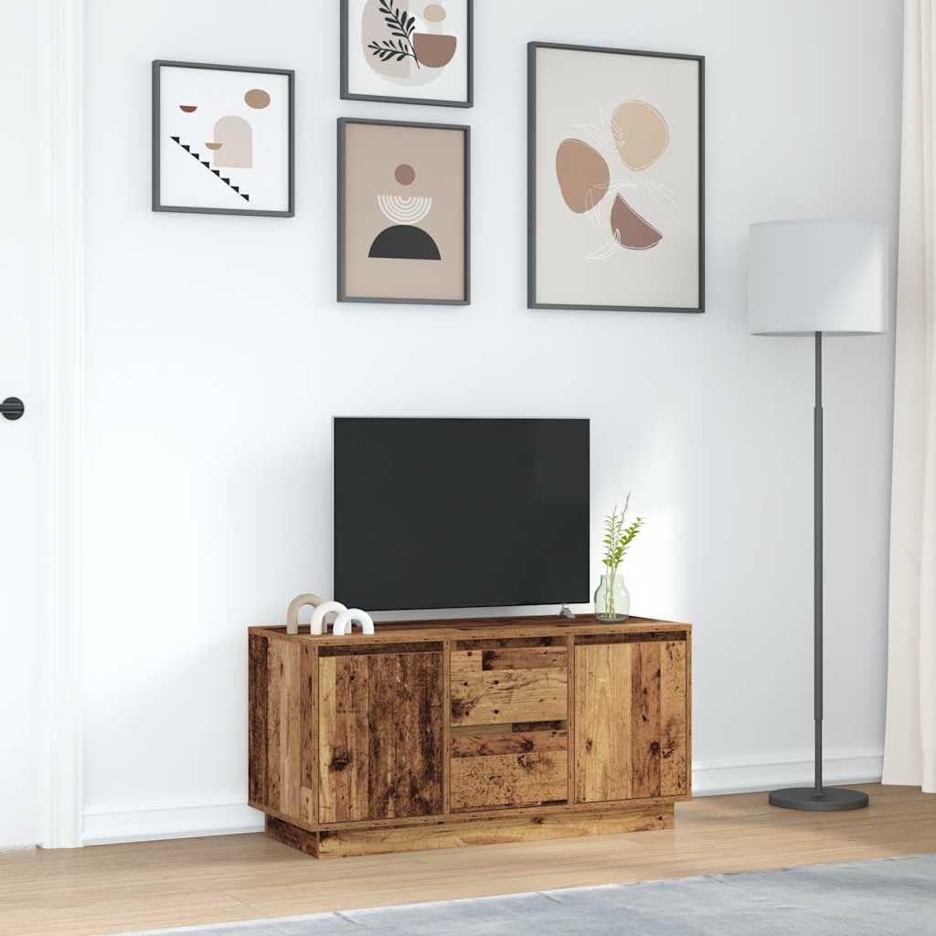 Szafka RTV LED z oświetleniem Stare drewno 100x41x50 cm TV mebel z szufladami i drzwiami do salonu, regulowane RGB podświetlenie, duża przestrzeń do przechowywania, drewnopochodny materiał