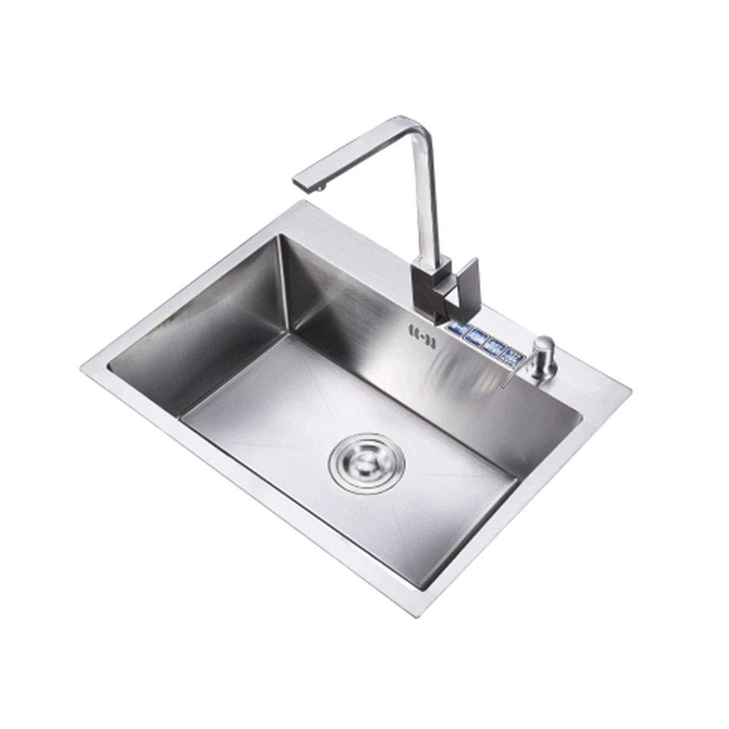 WDSOPK Basin 304 Stainless Steel Kitchen Sink 650Mm X 450Mm Counter Top, Single Bowl Basin for Kitchen Bar,