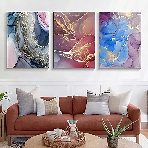 Toile peinture abstrait moderne rose et gris affiche murale salon triptyque bleu fumée 50x70