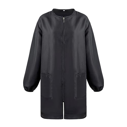 Miniatura 3 de TopTie Personalizado Bordado Satén Manga Larga Salón Smock Unisex Peluquero Peluquero Capa Chaqueta Mascota Aseo Ropa de Trabajo, Rojo -