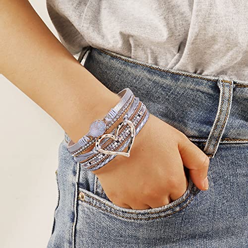 Bohemian Leather Bracelets For Women, Love Cuff Bracelets With Magnetic Clasp Black Moonstone Wrap Bracelets Boho Bangle Bracelets For Teen Girls Handmade Wristbands Jewelry Gifts #TOP4