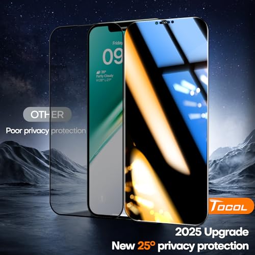 Image of TOCOL for iPhone 11 Pro Privacy Screen Protector 9H Hardness Military Grade Shatterproof HD Tempered Glass Full Coverage Easy Installation Case Friendly 2 Pack