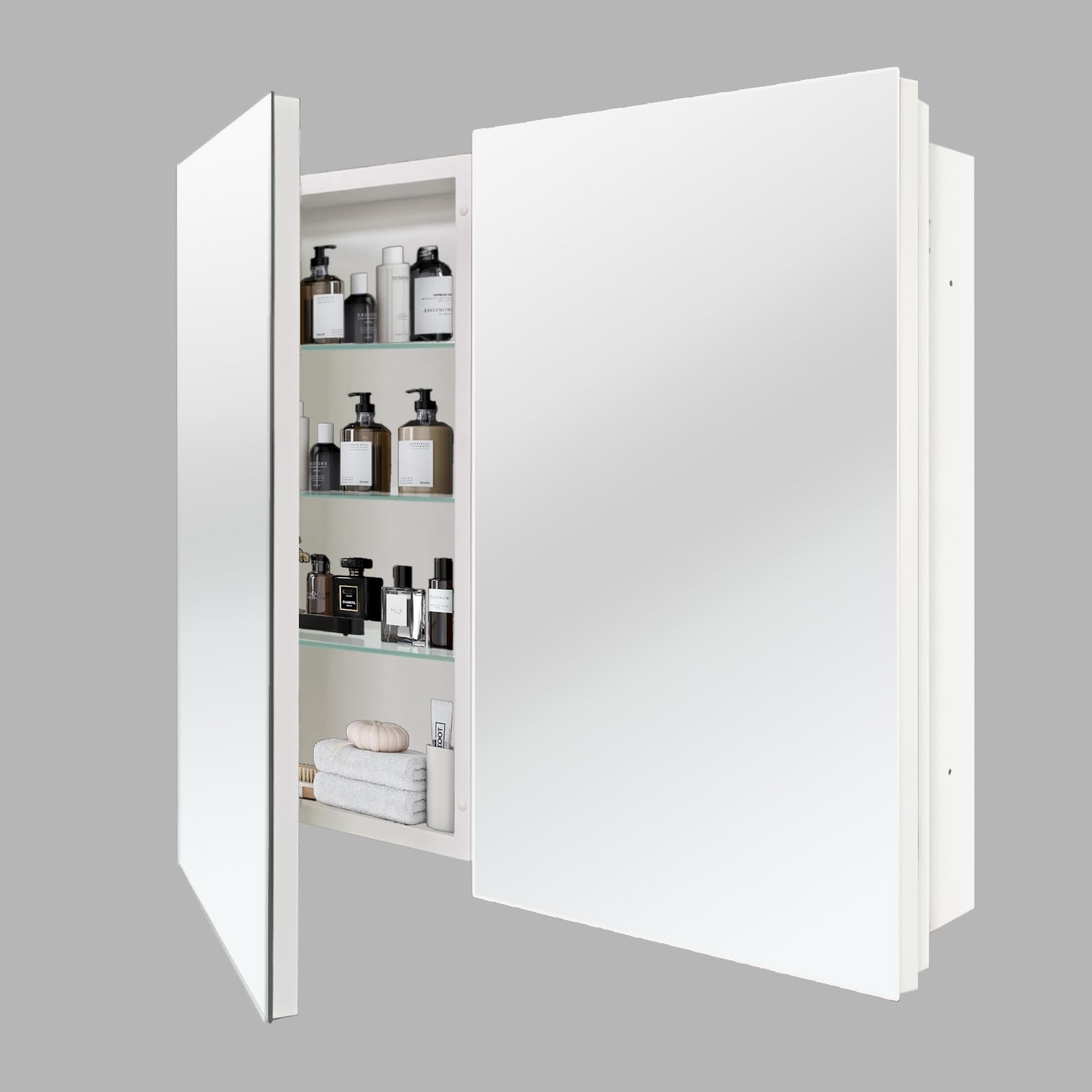 HESONTH Bathroom Medicine Cabinet with Double Mirror Door, Recessed&Surface Mounted, Mirrored Cabinet with Doors and Shelves, Suitable for Bathroom Bedroom, Black, 40x30 Inch