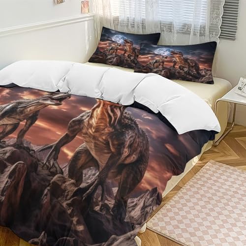 Housse de couette dinosaure 220x240 cm avec 2 taies d'oreiller en microfibre king - 5