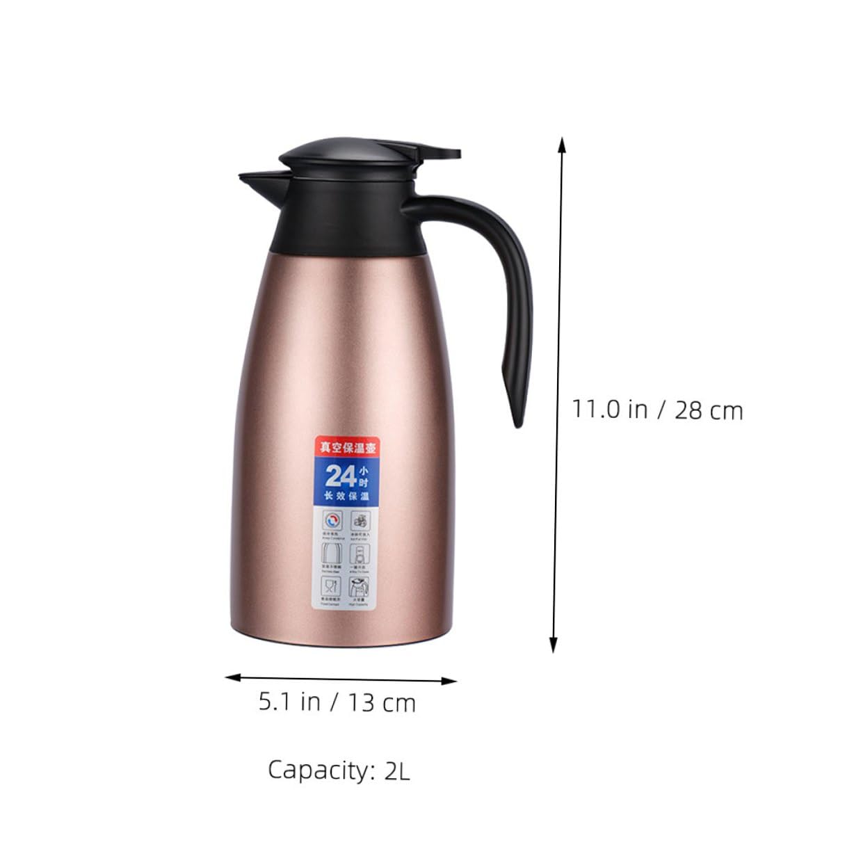 TOYANDONA Isolierte Thermoskanne Edelstahl 2l Doppelwandige Kaffeekanne Mit Henkel Für Heiße Kalte Getränke