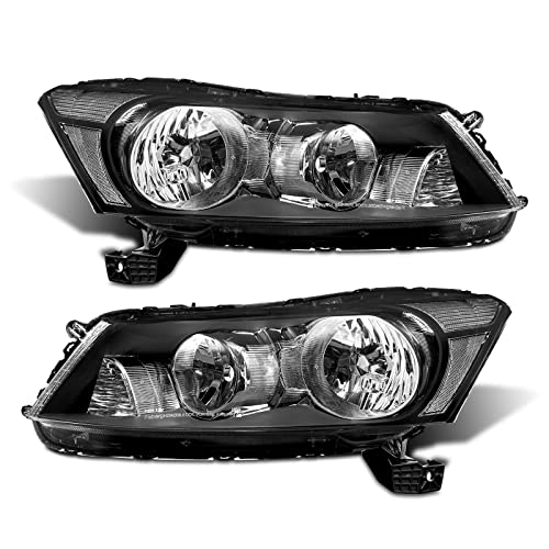 AS Headlight Assembly for 2008 2009 2010 2011 2012 Honda Accord 4dr Sedan Headlamps with Black Housing Amber Reflector Clear Lens Driver and Passenger Side