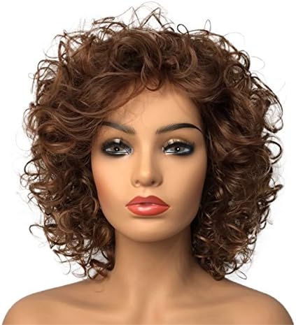 Wiginway Short Curly wig for women, Full Head Hair Costume Wig Natural Looking, Reddish Brown Wigs, 8 Inch