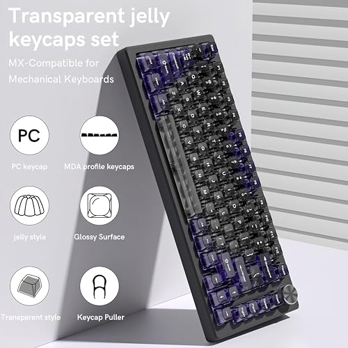 Image of dagaladoo Clear keycaps,Transparent Keyboard keycaps,Jelly Key caps Set,Shine Through keycap,MDA Profile Keyboard caps for Mx Switches Mechanical Keyboard (Grey and Purple)