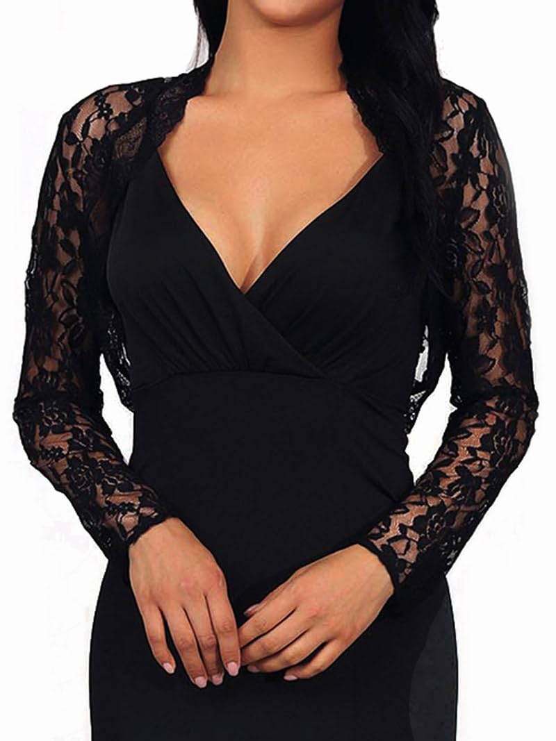 Latious Lace Bolero Shrugs for Dresses Formal Lace Jackets Long Sleeves Bridal Shrug for Women