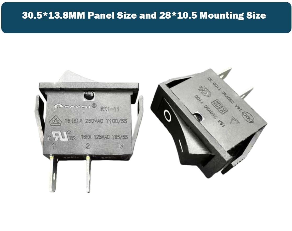 2Pcs RK1-11 Rocker Switch 2 Pin 2 Position Compatibe with So-Ken 16(6) A 125VAC/250VAC T100/55