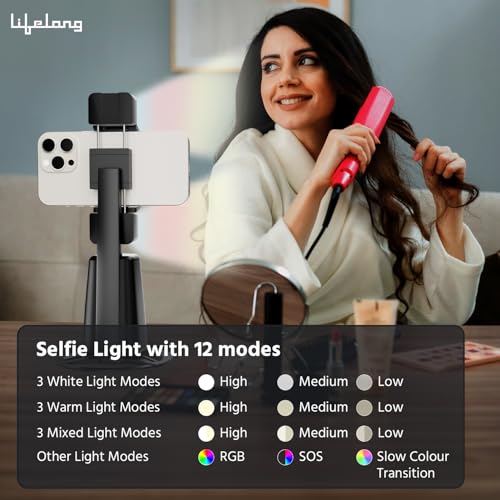 Image of Lifelong Rechargeable AI Auto Face Tracking Tripod Phone Holder | 360 Rotation | Mobile Stand with Camera for Video Recording & Shooting | No App Needed | Gimbal with Light, Remote & Gesture Control