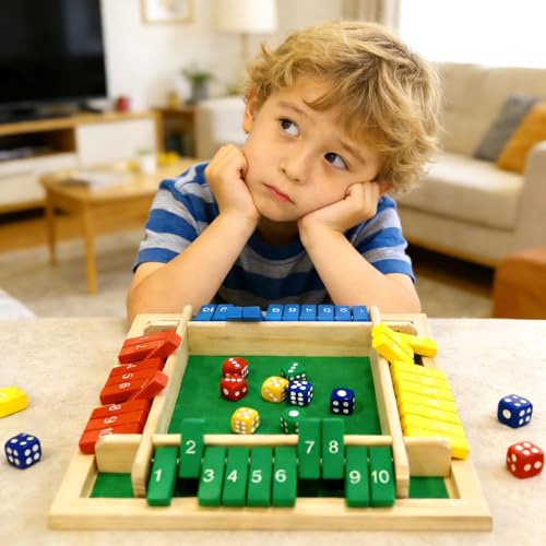 4 Sided Shut The Box Game Wooden Shut The Box-Wooden Dice Board Game for 2-4 Players Classics Tabletop Version for Classroom, Party, or Pub Night Entertainment - Image 7