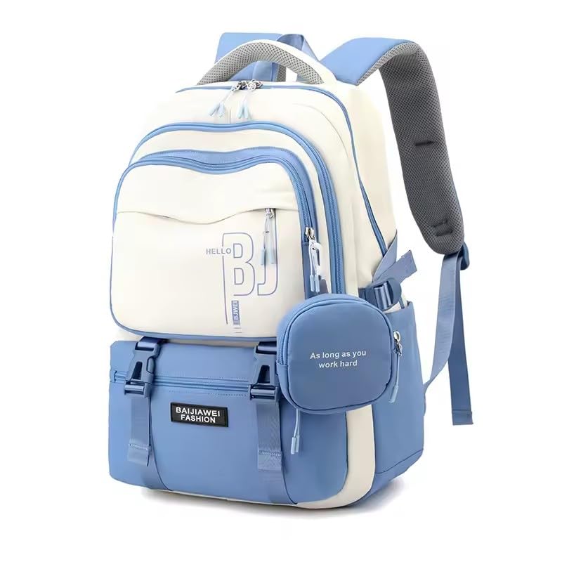 Mochila Escolar Feminina, Impermeável, Compartimentos Múltiplos, Estilo Coreano, Casual Korean Backpack, Mochila de Viagem Fashion (Azul)