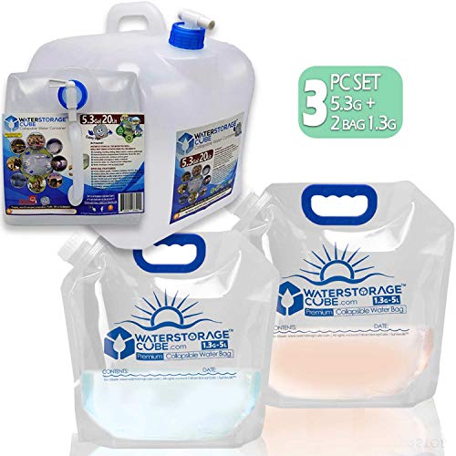 Premium Collapsible Water Container Bundle Cube + Bag, No BPA Camping Drink Storage