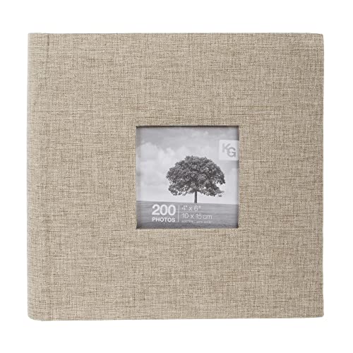 Kiera Grace Einfaches und klassisches kleines Fotoalbum aus Leinenstoff mit 200 Taschen, für Zuhause und Zimmer, 5,4 cm L x 22,6 cm B x 22,6 cm H für 508 - 10,2 x 15,2 cm Bilder, Beige Cover