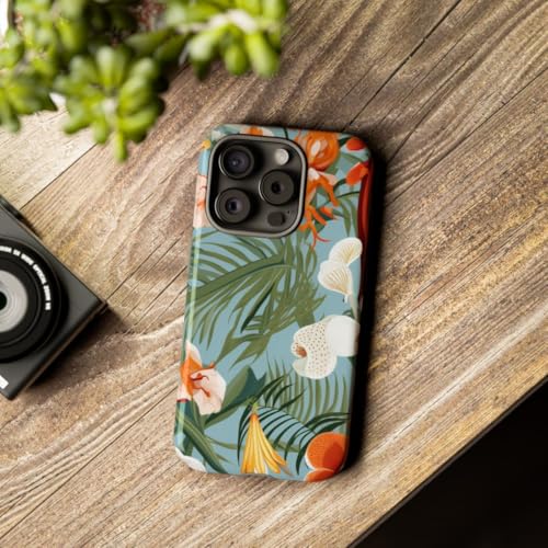 Coque iPhone 15 Pro rigide brillante motif orchidées tropicales vert - 3