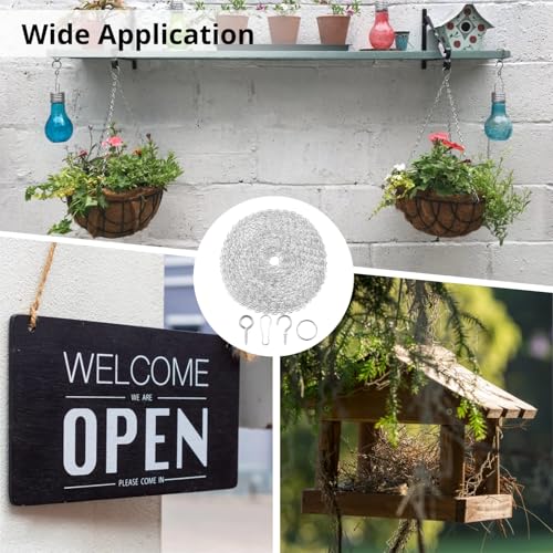 Image of 468 Inches Silver Hanging Chains, Picture Hanging Chain with S Hooks, Hanging Hooks, Buckles, Rings and Screw Hooks, Decorative Chain with Adjustable Length for Hanging Plants, Photos, Bird Feeder