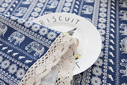 Nappe 140x180cm lin coton éléphant imprimé bleu couverture moderne - 7
