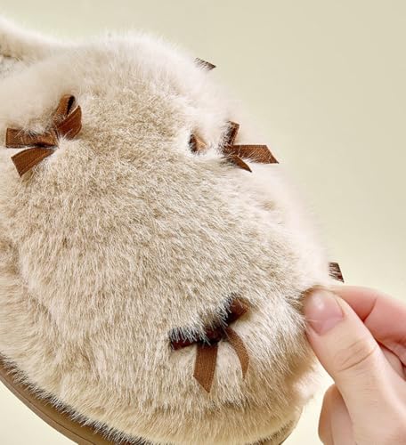 Furry Bow Slippers for Women Fleece Lined Warm Winter Slides Cute Fuzzy House Shoes Indoor Outdoor4