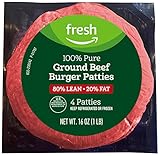 Fresh Brand – 100% Pure Ground Beef Burger Patties, 80% Lean 20% Fat, 16 Ounce (4 Count Patties)