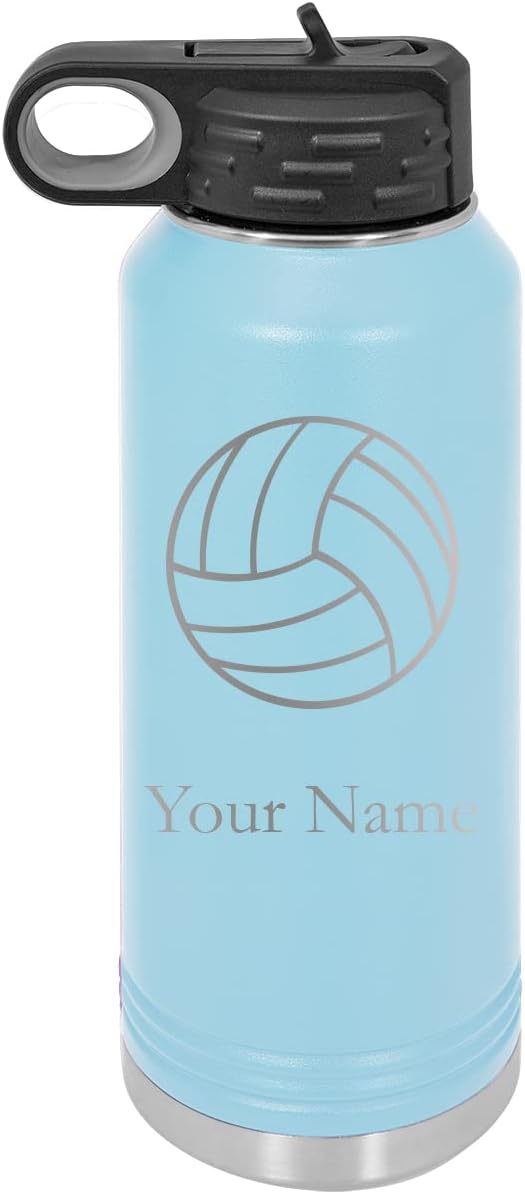 Volleyball Personalized Custom Engraved Double Wall Vacuum Hot/Cold Drinks Insulated Stainless Steel Boys/Girls Sports Team Water Bottle with Flip Top Lid, Straw