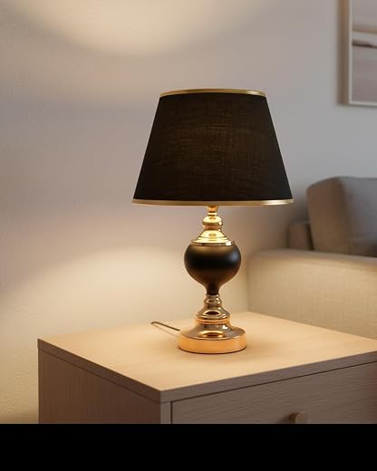 ELARE Premium Black &amp; Gold Decorative Table Lamp | Modern Bedside Lamp for Bedroom, Living Room Office, Kids Room, or Dini...