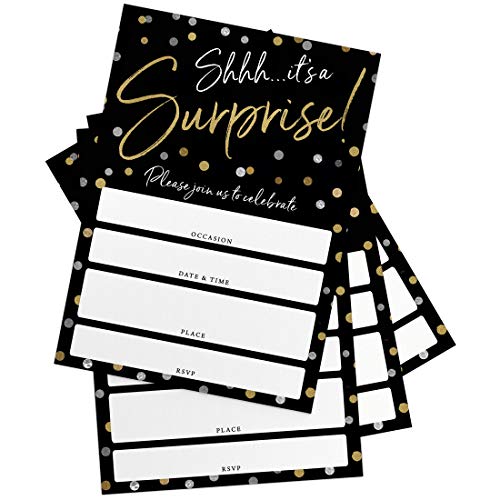 Printed Party Surprise Party, Gold Confetti, 25 Invitations And Envelopes #TOP3