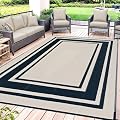 SatisInside Outdoor Rug 5x8 Ft Waterproof Plastic Straw Rugs for Patio Clearance,RV,Beach,Camping, Backyard,Porch, Picnic, Black&Beige