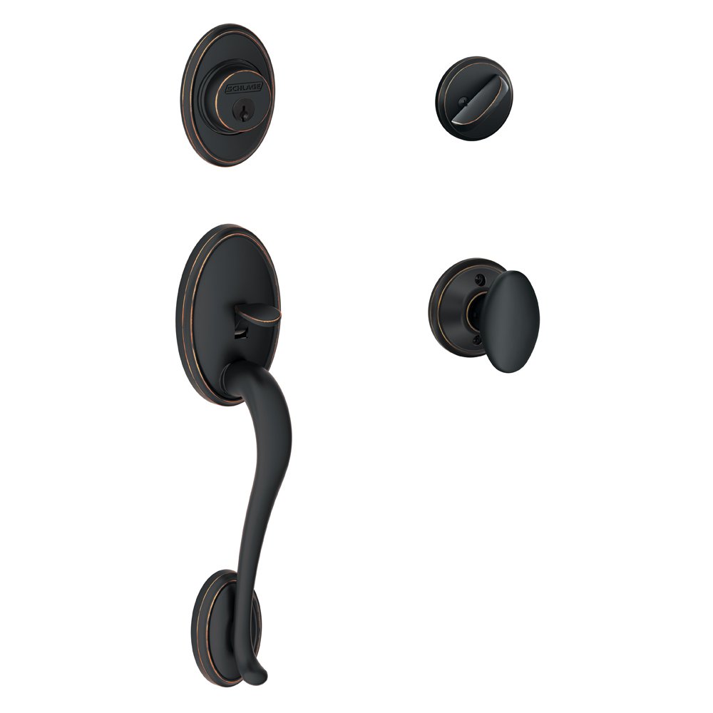 SCHLAGE Wakefield Single Cylinder Handleset and Siena Knob, Aged Bronze (F60 WKF 716 SIE)
