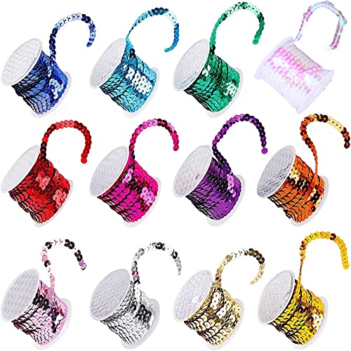 12 Rouleaux Sequin Ruban Paillette, Ruban de Paillettes , Ruban Rouleau Paillette Colorées Pour le Bricolage, Vêtements de Danse Bracelet，Décorations