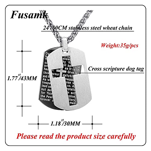 Fashion Titanium Steel Lord's Prayer Cross Dog Tag Pendant Necklace2
