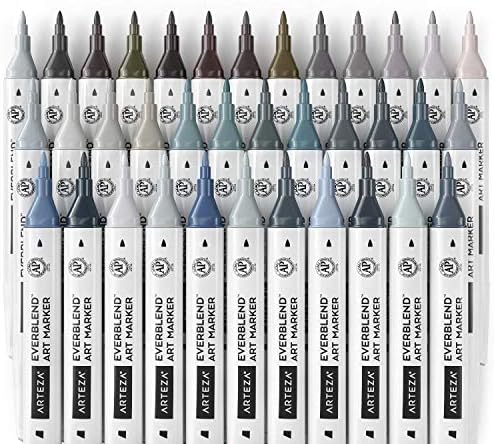ARTEZA Everblend Gray Tone Art Markers, Set of 36 Colors, Alcohol Based Sketch Markers with Dual Tips (Fine and Broad Chisel) for Painting, Coloring, Sketching and Drawing