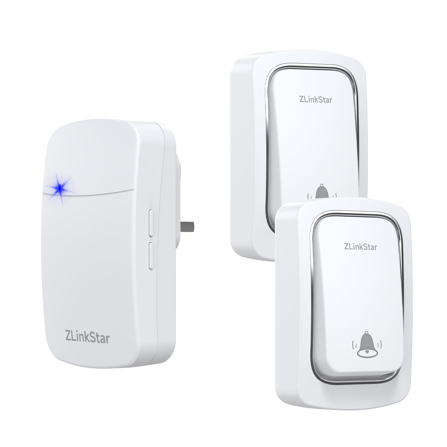 ZLinkStar Self-Powered Wireless Doorbell for Home,No Battery Required Cordless Doorbell kit,38 Chimes, 5 Level Volume,at 1300ft Range Wireless Door Bell (White+2transmitter+1 Receiver)