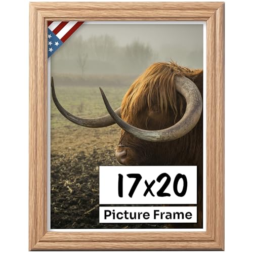 Oak 17x20 Picture Frame .75" Inch Wide - Faux Oak Decor Handmade Solid Wood Frames with Preinstalled Hangers and UV Blocking Plexiglass 20x17 Frame