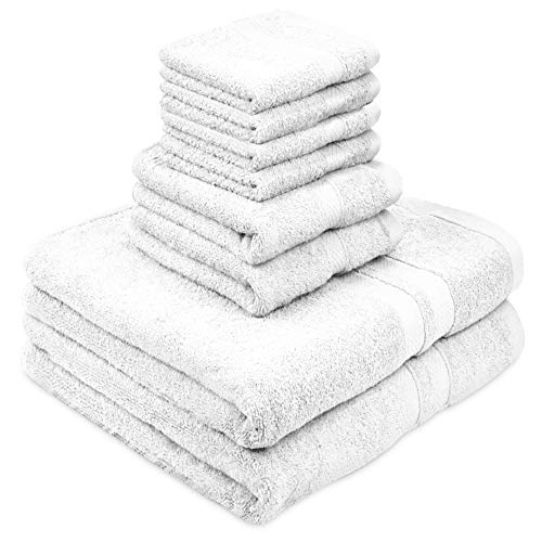 Talvania Bath Towel Set - Luxury Hotel Bath Towels 100% Ring Spun Cotton 8 Piece Towel Set; 2 Bath Towels, 2 Hand Towels and 4 Washcloths Perfect for Bathrooms, Guest Room, Spa or Hotels (White)