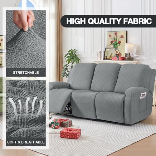 Image of Timeles Recliner Covers for 3 Seater Reclining Couch Covers Sofa Slipcover Furniture Protector for Dogs and Pets Stretch Soft Washable (Three-Seater, Light Gray)