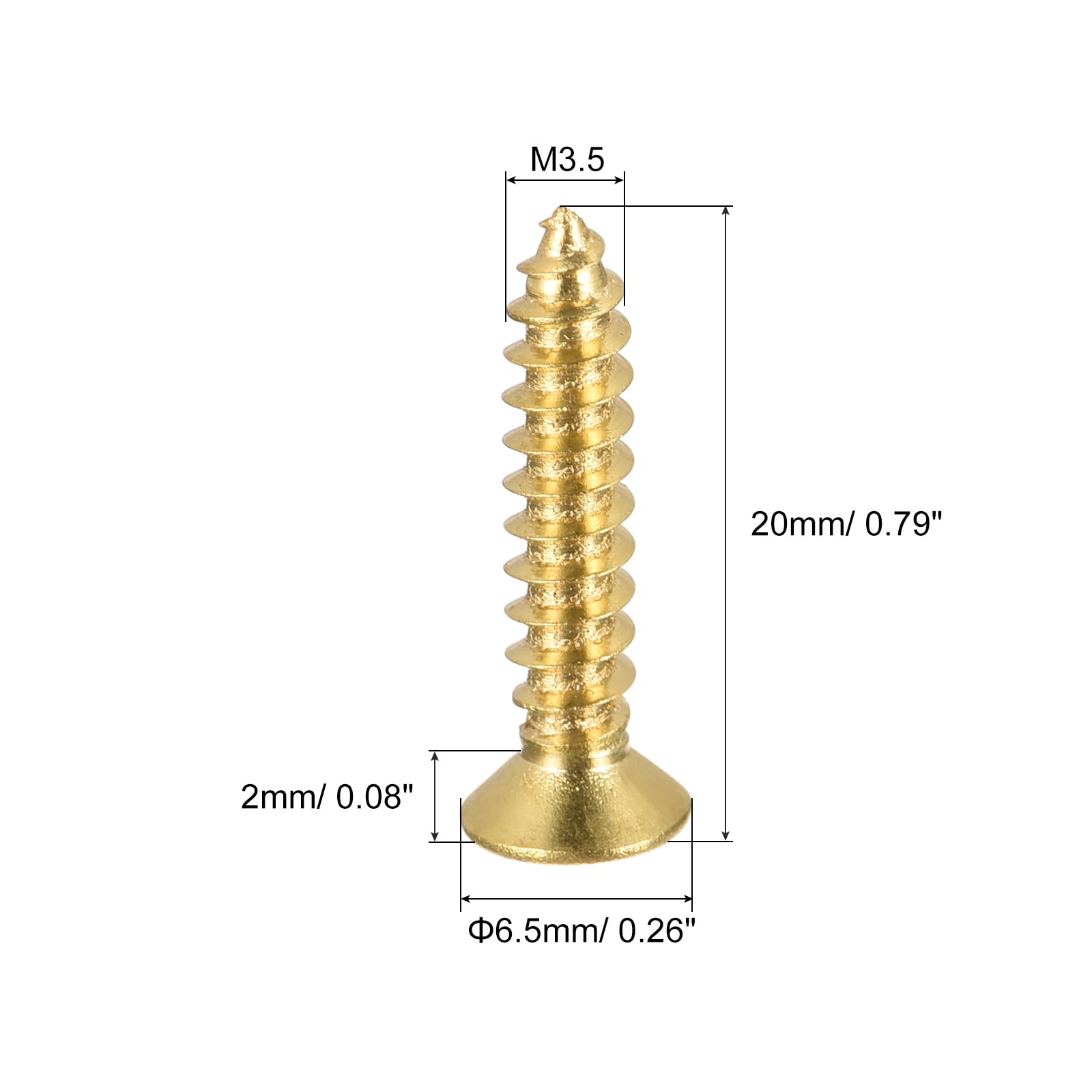 Mosiężne wkręty dekoracyjneMosiężne wkręty do drewna, M2x12mm Złącze samogwintujące Phillips z łbem płaskim do zawiasów drzwiowych, mebli drewnianych, sprzętu AGD 50 szt(M3.5x20mm)