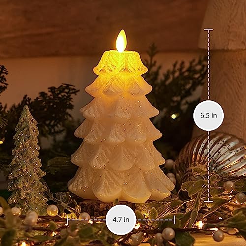 Image of Luminara Christmas Tree Flameless LED Candle, White Swan 4.7 inch x 6.5 inch, Moving Flame Battery Operated Timer, Holiday Decor, Glitter Snow Finish Safe