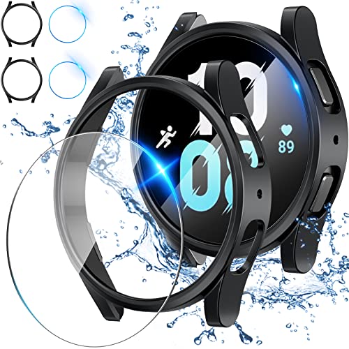 Goton [2+2 Pack] for Samsung Galaxy Watch 5 2022 & 4 2021 Screen Protector and Case 40mm, Hard PC Bumper Shell and Anti-Fog Tempered Glass Protective Film Set for Galaxy Watch 5 & 4 40mm