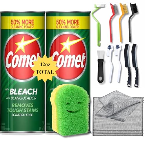 2 Comet Powder Cleanser with Bleach 21oz each + 11 Cleaning Tools. 1 Scrub Sponge, 1 Non-Scratch Wire Dishcloths, 8 Crevice Cleaning Brush & Scraper, Home & Kitchen.13 Cleaning Supplies. Scratch-Free