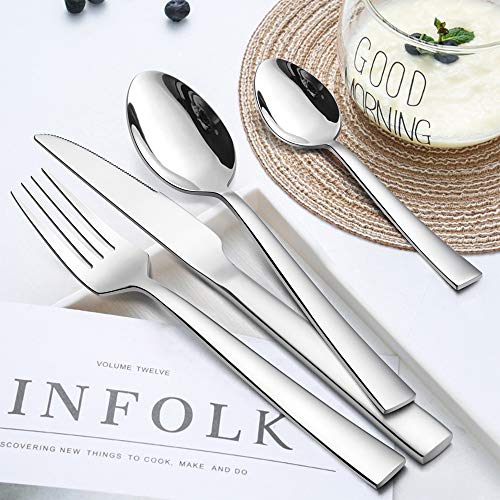 image for 48-Piece Silverware Set, HaWare Stainless Steel Square Flatware Cutler