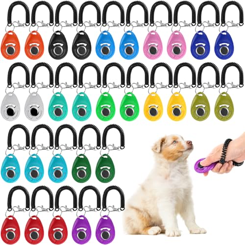 Lawei 30 Pcs Dog Training Clicker with Wrist Strap, 14 Color Pet Training Clickers for Dogs Cats...